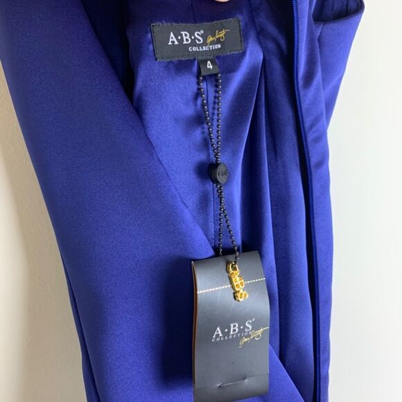 ABS Collection Spaghetti Strap Blue Satin Gown Size 4 NEW - Picture 7 of 8